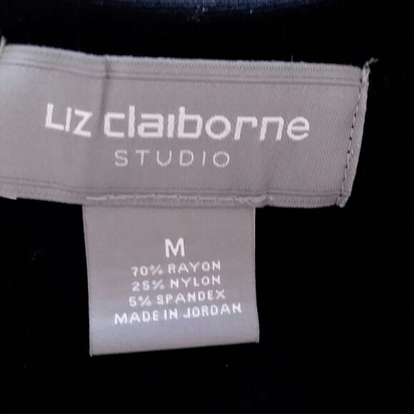 Liz Claiborne Studio Black Short Sleeve Crew Neck Zipper Back Medium for Women - Picture 4 of 4